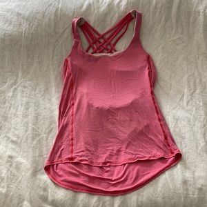 Lululemon open back tank with built in cross trap printed bra detail